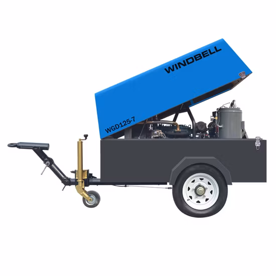 Compresor de aire portátil de tornillo diesel de 185 cfm para martillo neumático